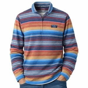 LL Bean Quarter Zip Pullover Shirt Mens L Tall Blue Orange Striped Southwestern
